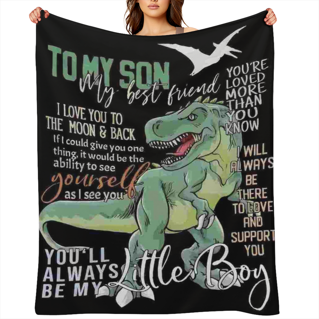Cozy Dinosaur Print Flannel Throw Blanket - Soft, Warm, and Perfect for Couch, Office, Bed, Camping & Travel - Vintage Style Red Envelope Design Gift for Son