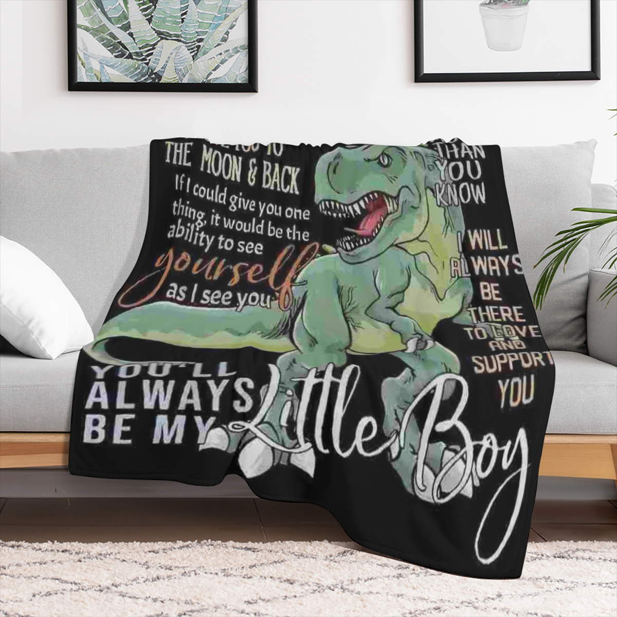 Cozy Dinosaur Print Flannel Throw Blanket - Soft, Warm, and Perfect for Couch, Office, Bed, Camping & Travel - Vintage Style Red Envelope Design Gift for Son