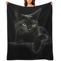 1pc Black Cat Print Flannel Blanket, Soft Warm Throw Blanket Nap Blanket For Couch Sofa Office Bed Camping Travelling, Multi- purpose Holiday Gift Blanket