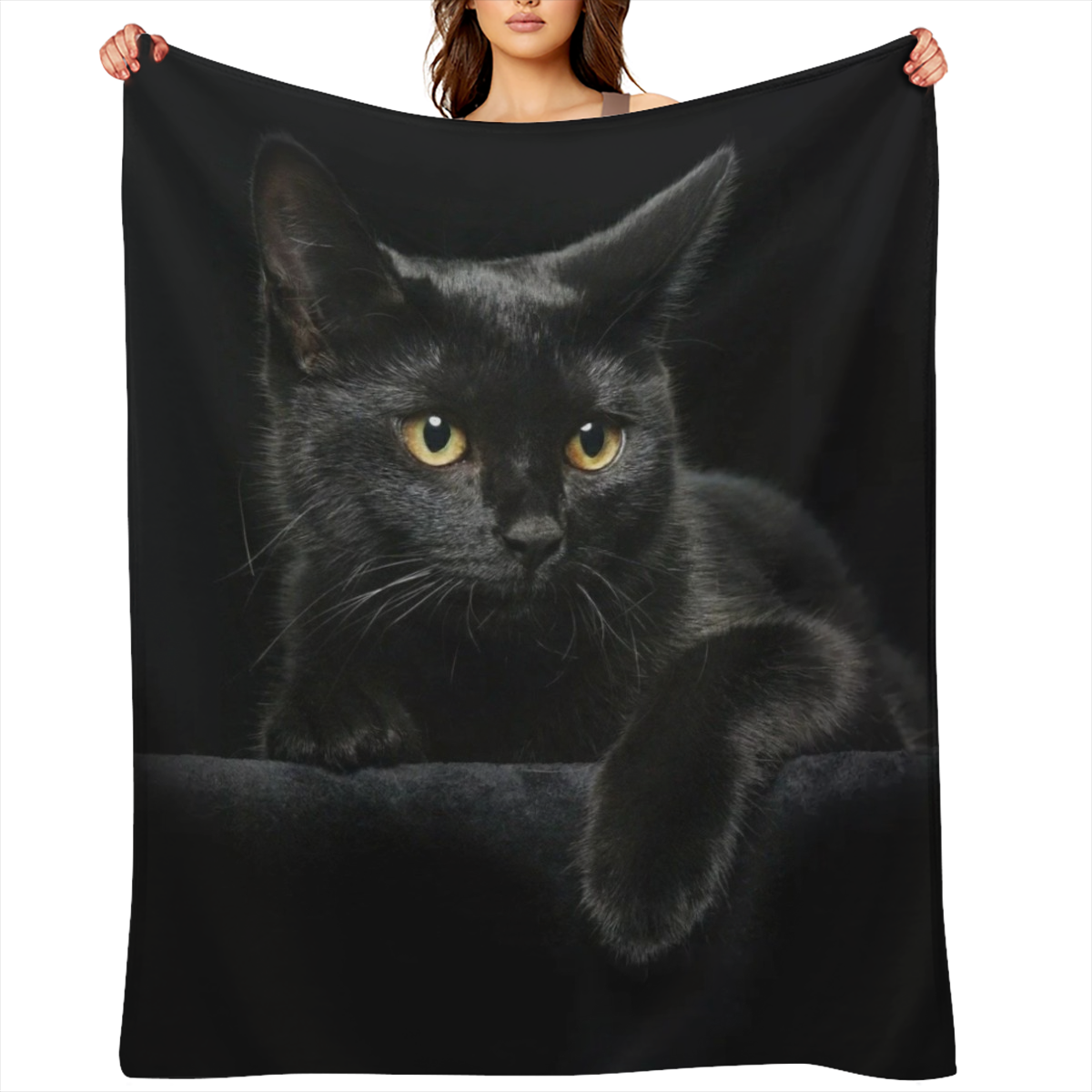 1pc Black Cat Print Flannel Blanket, Soft Warm Throw Blanket Nap Blanket For Couch Sofa Office Bed Camping Travelling, Multi- purpose Holiday Gift Blanket