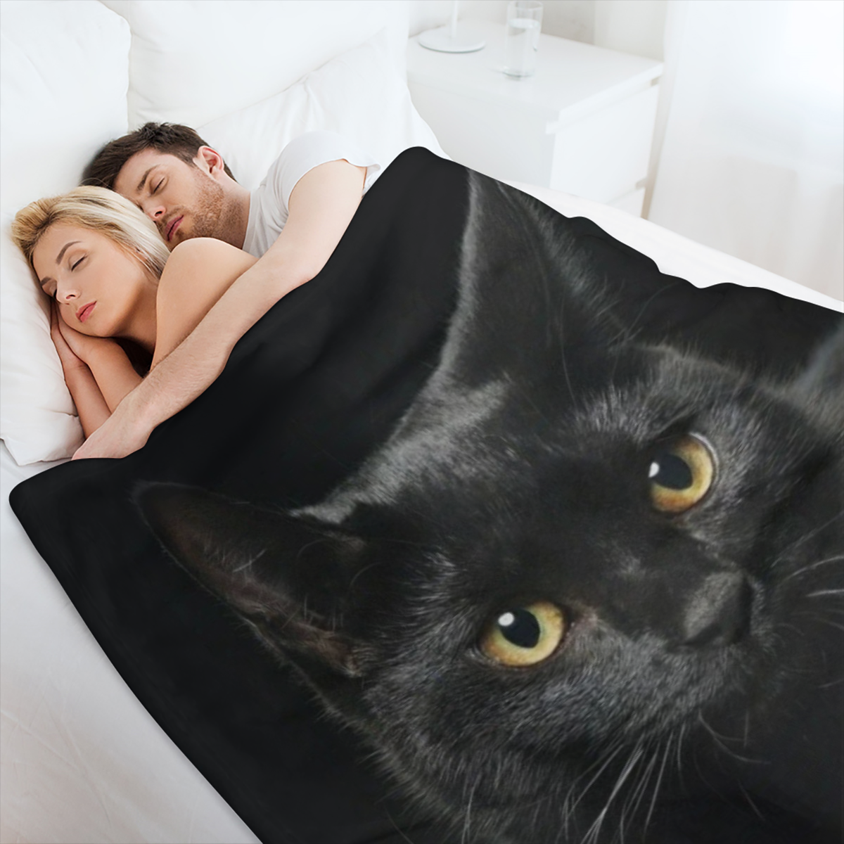 1pc Black Cat Print Flannel Blanket, Soft Warm Throw Blanket Nap Blanket For Couch Sofa Office Bed Camping Travelling, Multi- purpose Holiday Gift Blanket