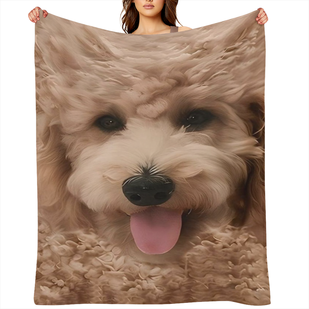1pc Cozy Teddy Dog Print Flannel Throw Blanket - Contemporary Style All- Season Multipurpose Machine Washable Stain Tear Resistant Quilted Polyester Knit Fabric Ideal for Sofa Bed Office Travel - Perf