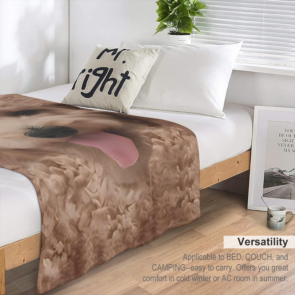 1pc Cozy Teddy Dog Print Flannel Throw Blanket - Contemporary Style All- Season Multipurpose Machine Washable Stain Tear Resistant Quilted Polyester Knit Fabric Ideal for Sofa Bed Office Travel - Perf