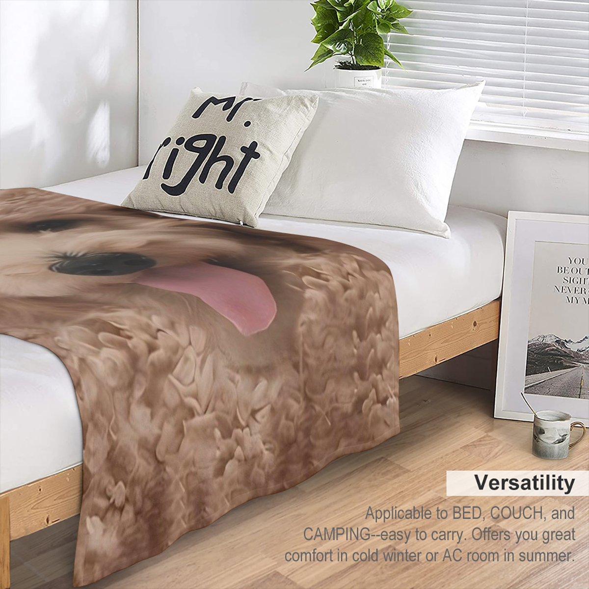 1pc Cozy Teddy Dog Print Flannel Throw Blanket - Contemporary Style All- Season Multipurpose Machine Washable Stain Tear Resistant Quilted Polyester Knit Fabric Ideal for Sofa Bed Office Travel - Perf