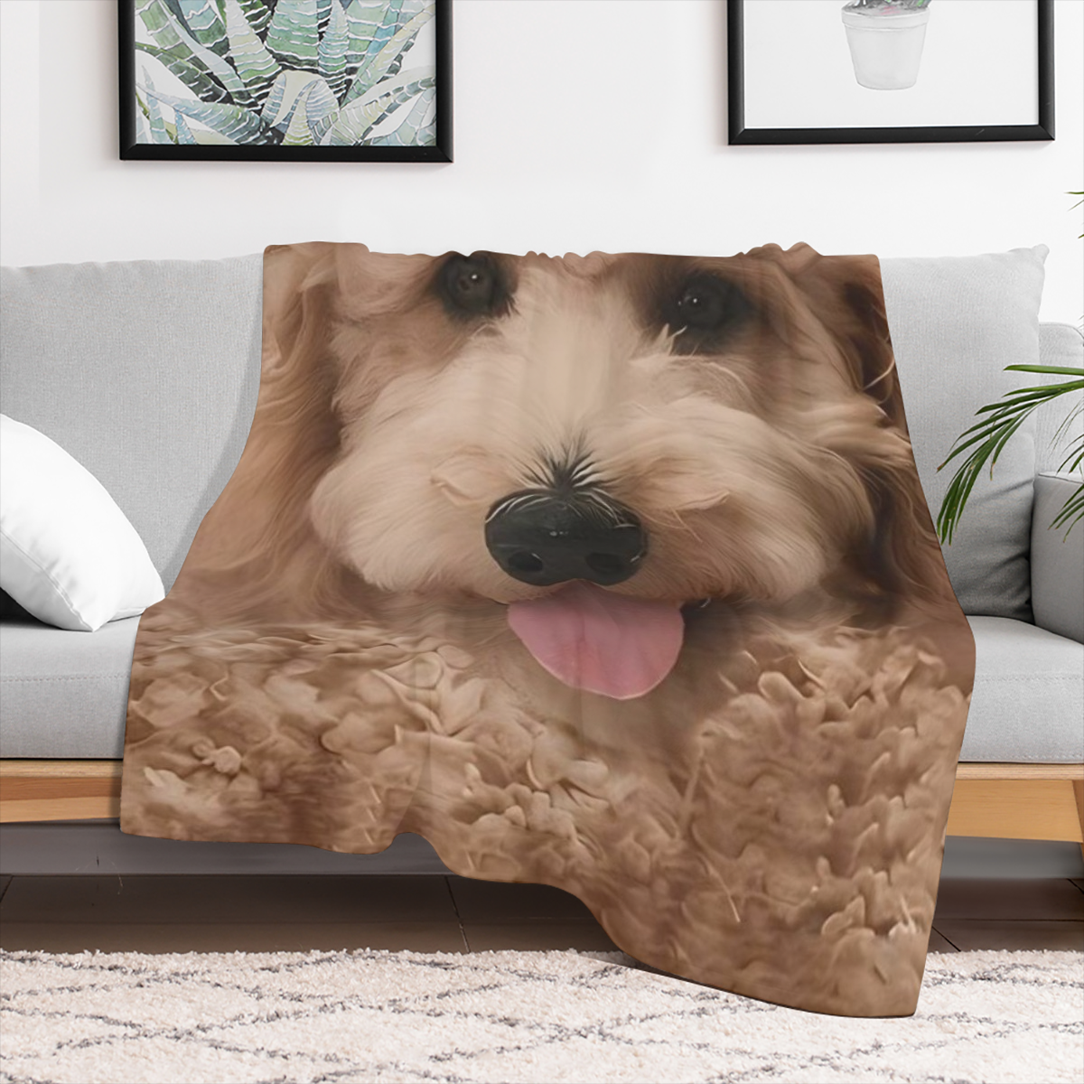 1pc Cozy Teddy Dog Print Flannel Throw Blanket - Contemporary Style All- Season Multipurpose Machine Washable Stain Tear Resistant Quilted Polyester Knit Fabric Ideal for Sofa Bed Office Travel - Perf