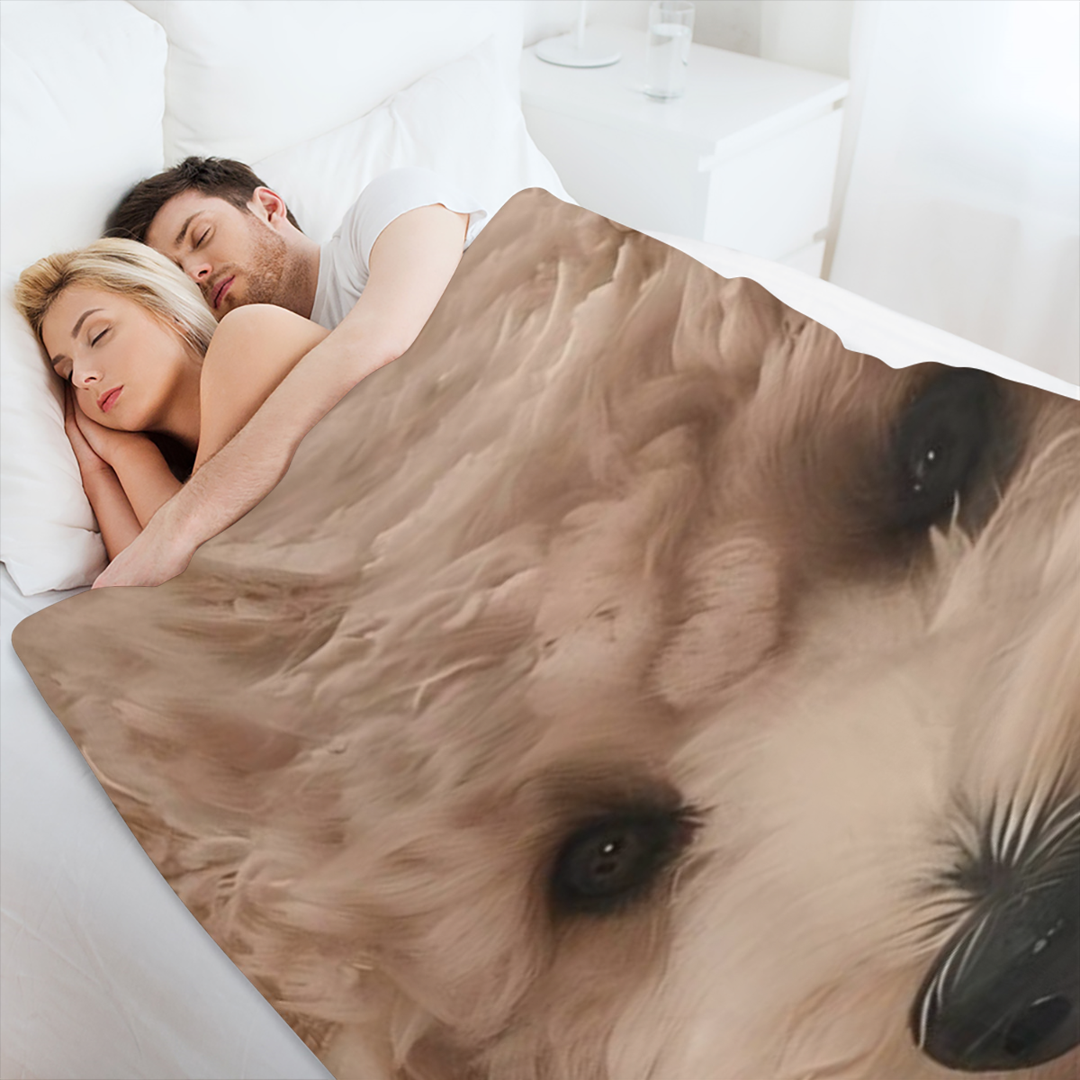 1pc Cozy Teddy Dog Print Flannel Throw Blanket - Contemporary Style All- Season Multipurpose Machine Washable Stain Tear Resistant Quilted Polyester Knit Fabric Ideal for Sofa Bed Office Travel - Perf