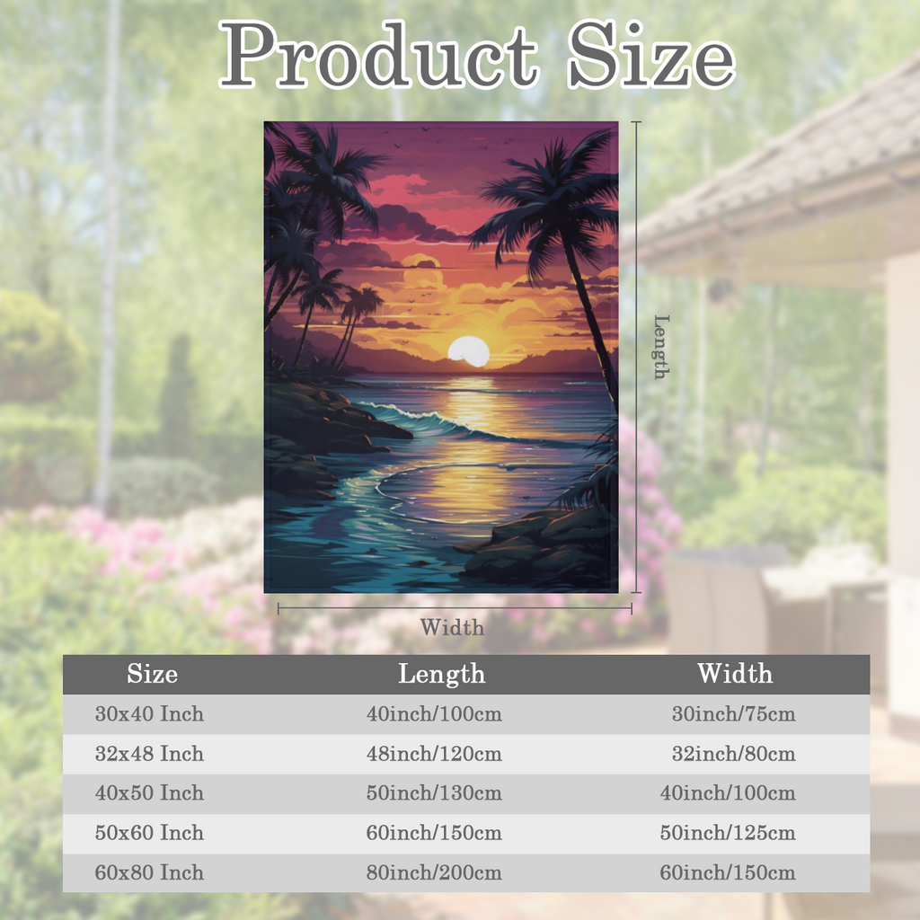 Cozy Tropical Sunset Fleece Blanket Soft 341GSM Flannel Throw with Vibrant Ocean, Palm Tree & Bird Design for Couch, Sofa, Bed, or Office Perfect All- Season Gift