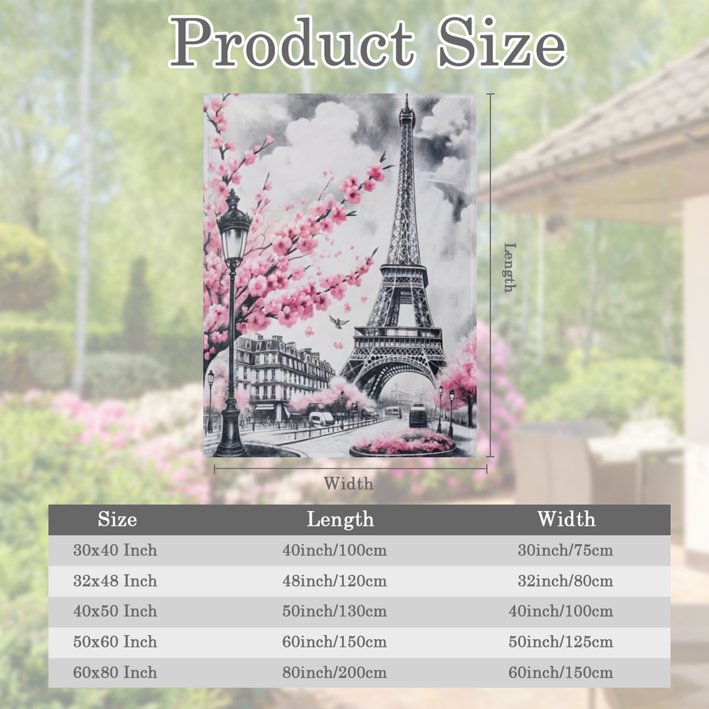 A Paris Eiffel Tower design cover blanket shawl blanket, Paris blanket gift ladies blanket, with pink cherry blossom Paris Eiffel Tower cover blanket, soft, comfortable and lightweight, suitable for r