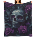 1pc Cozy Gothic Skull Purple Rose Flannel Blanket - Ultra Soft, Warm, and Cozy Throw for Couch, Sofa, Office, Bed, Camping, and Travel - Perfect Gift for Family or Friends