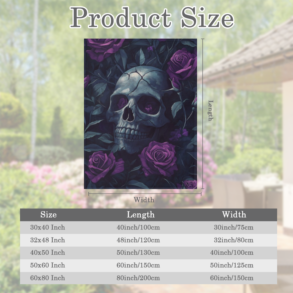 1pc Cozy Gothic Skull Purple Rose Flannel Blanket - Ultra Soft, Warm, and Cozy Throw for Couch, Sofa, Office, Bed, Camping, and Travel - Perfect Gift for Family or Friends