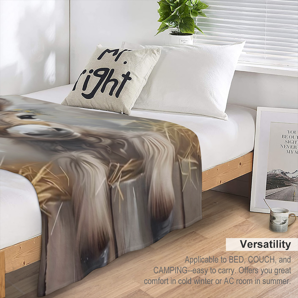 1pc Cozy Cartoon Donkey Flannel Print Blanket Soft, Warm, and Tear-Resistant for All Seasons Rustic Style with Floral Accents Perfect for Sofa, Bed, Office, Travel Ideal Gift for Friends, Sofa Throw R