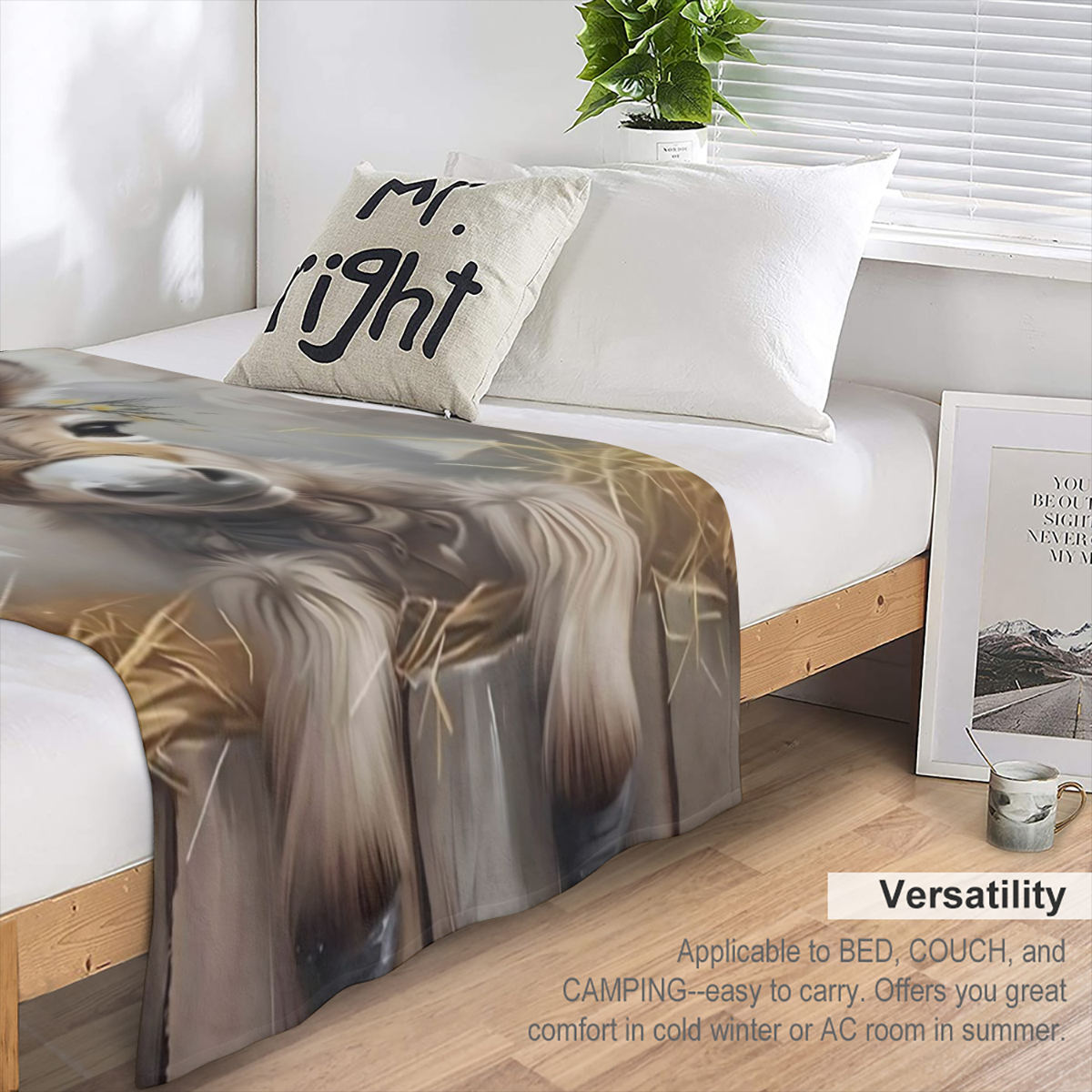 1pc Cozy Cartoon Donkey Flannel Print Blanket Soft, Warm, and Tear-Resistant for All Seasons Rustic Style with Floral Accents Perfect for Sofa, Bed, Office, Travel Ideal Gift for Friends, Sofa Throw R