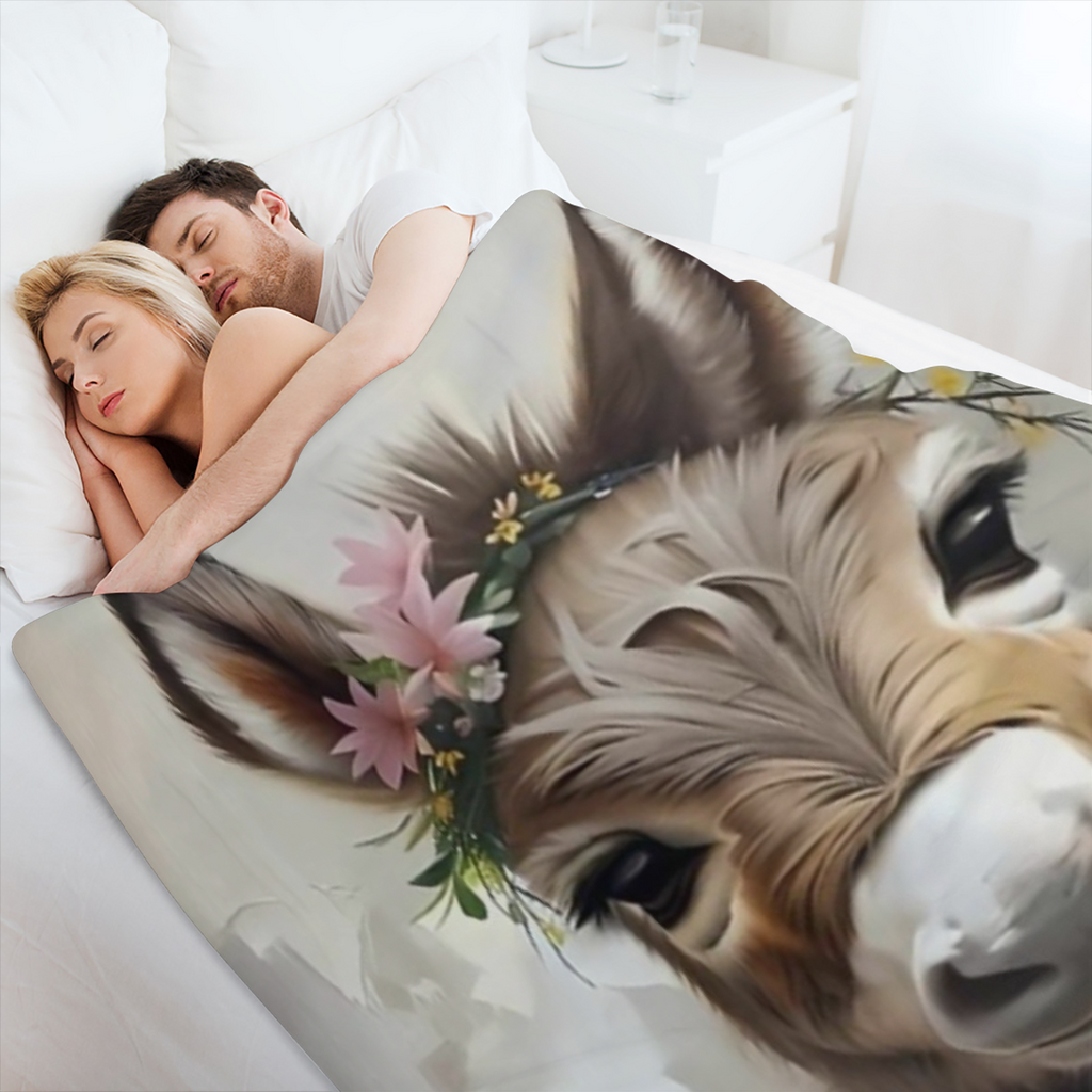 1pc Cozy Cartoon Donkey Flannel Print Blanket Soft, Warm, and Tear-Resistant for All Seasons Rustic Style with Floral Accents Perfect for Sofa, Bed, Office, Travel Ideal Gift for Friends, Sofa Throw R