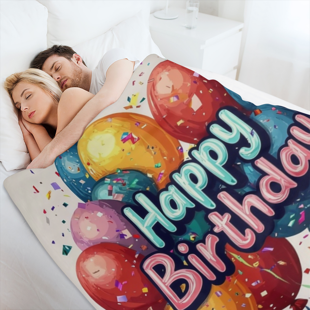 1pc Happy Birthday Fluffy Fleece Blanket with Colorful Balloons & Cake Design - Soft OutdoorIndoor Blanket for Home Decor, Parties, and Special Occasions, Outdoor Blanket Vibrant Blanket Design Flanne