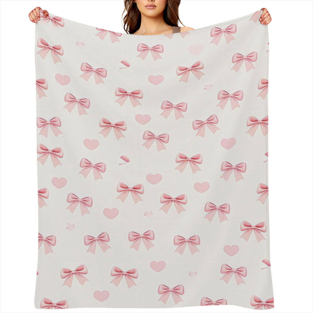 1pc Pink Bowknots Blanket Pastel Pink Bow Print Design Perfect for Bedroom Decor Living Room Decor Girls Room Decor Wedding Decor Baby Shower Decor and Valentine' s Day Decor.