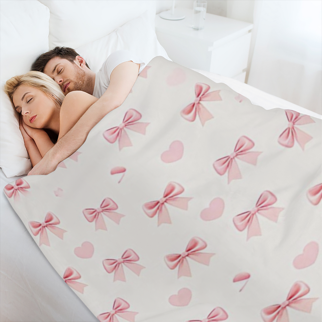 1pc Pink Bowknots Blanket Pastel Pink Bow Print Design Perfect for Bedroom Decor Living Room Decor Girls Room Decor Wedding Decor Baby Shower Decor and Valentine' s Day Decor.