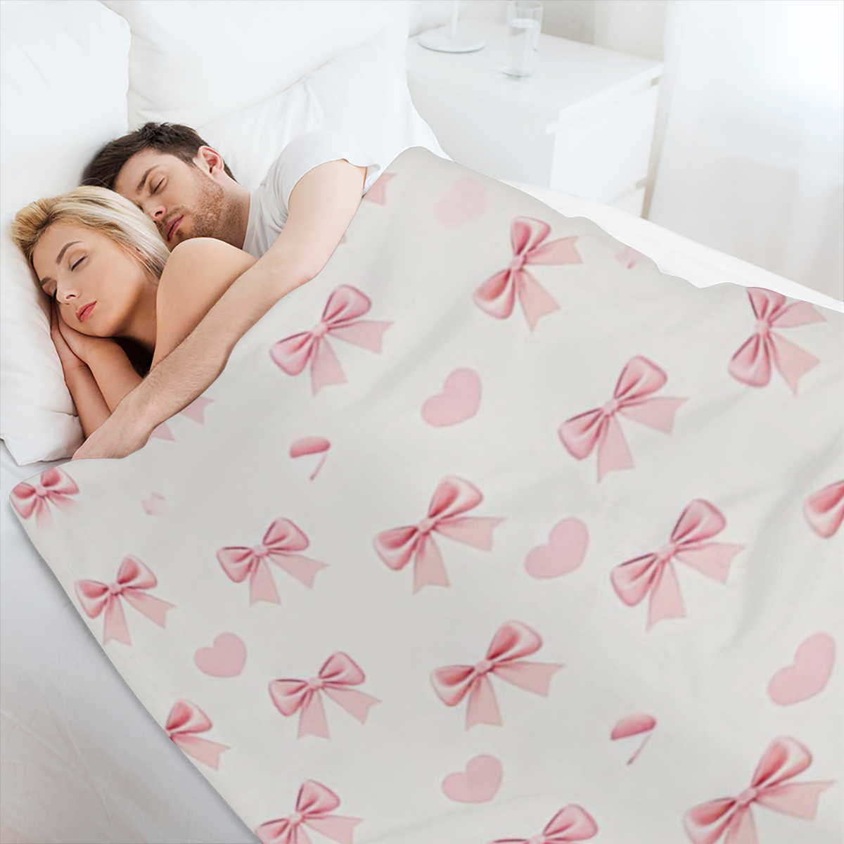 1pc Pink Bowknots Blanket Pastel Pink Bow Print Design Perfect for Bedroom Decor Living Room Decor Girls Room Decor Wedding Decor Baby Shower Decor and Valentine' s Day Decor.