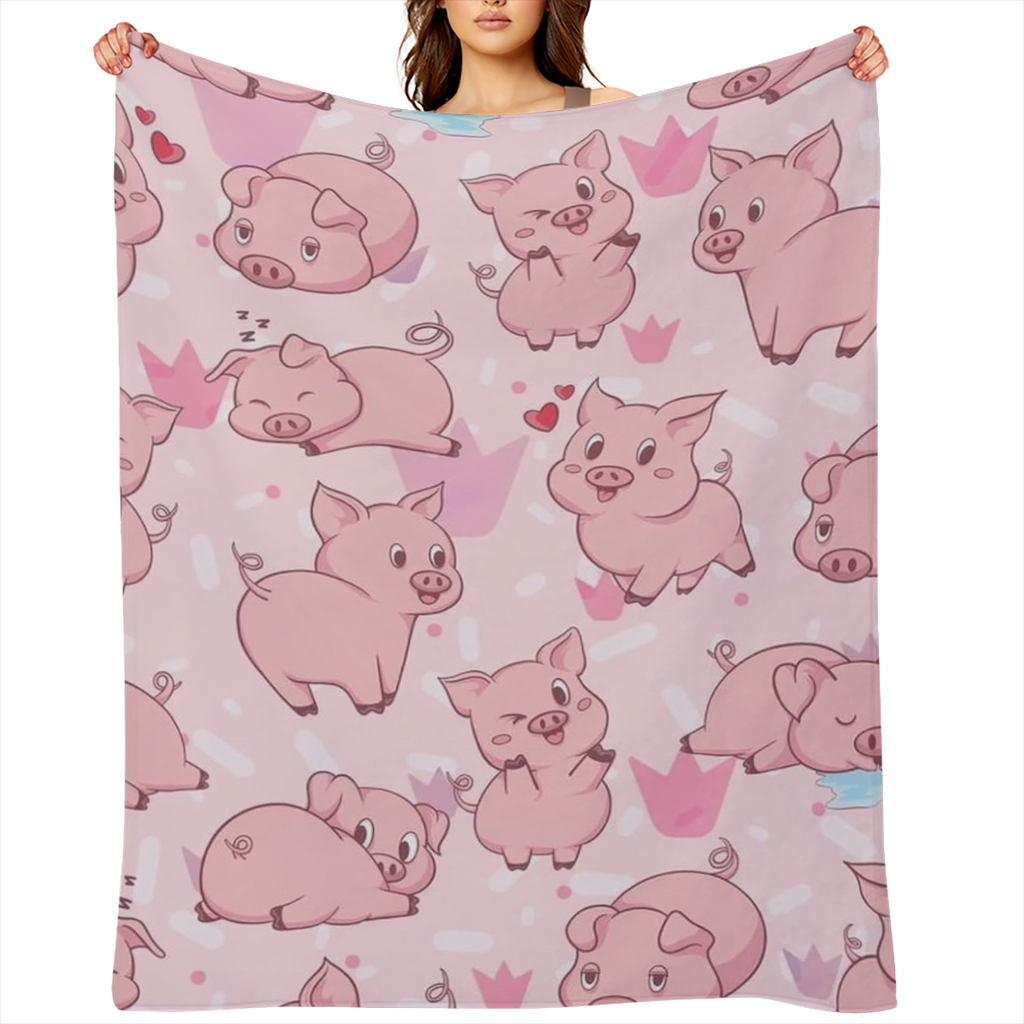 1pc Vintage Pig Pattern Flannel Fleece Throw Blanket - All-Season Knit Fabric, Multipurpose, Sanded Craftsmanship, 100 Polyester, Tear Resistant, Digital Print, Soft, Comfortable, Warm for Bed Couch T