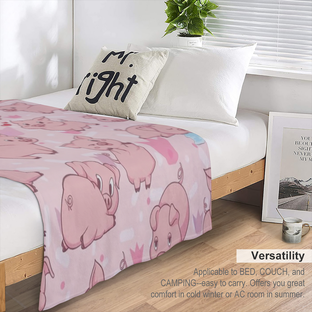 1pc Vintage Pig Pattern Flannel Fleece Throw Blanket - All-Season Knit Fabric, Multipurpose, Sanded Craftsmanship, 100 Polyester, Tear Resistant, Digital Print, Soft, Comfortable, Warm for Bed Couch T