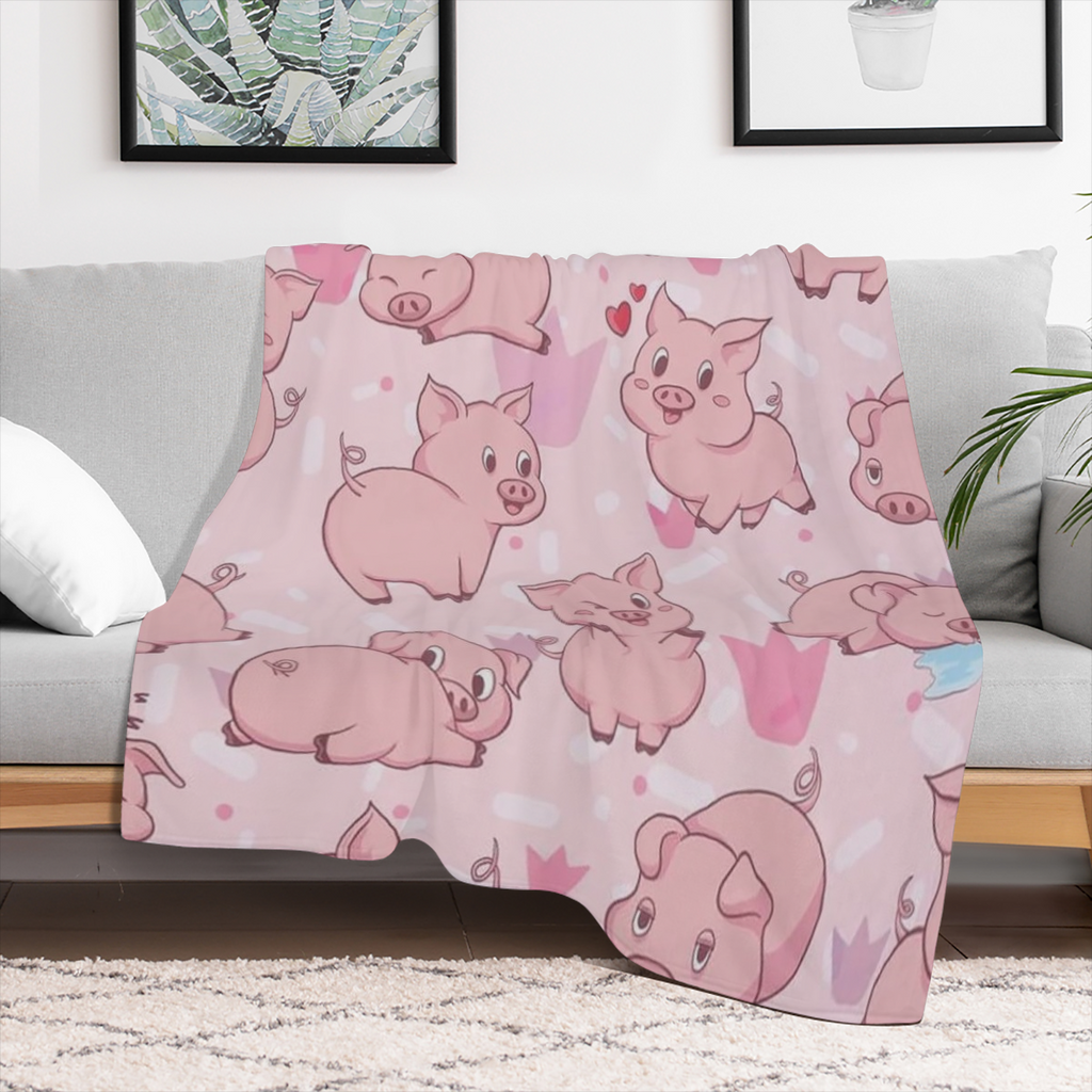 1pc Vintage Pig Pattern Flannel Fleece Throw Blanket - All-Season Knit Fabric, Multipurpose, Sanded Craftsmanship, 100 Polyester, Tear Resistant, Digital Print, Soft, Comfortable, Warm for Bed Couch T
