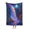 Colorful Stream Waterfall & Moonlit Forest Flannel Throw Blanket - Ultra-Soft 280GSM All-Season Polyester, Contemporary Design for Couch, Bed, Camping, Office - Cozy Home Decor Gift