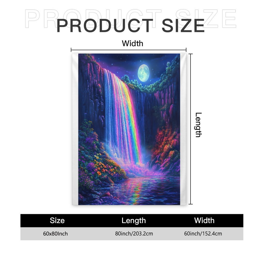 Colorful Stream Waterfall & Moonlit Forest Flannel Throw Blanket - Ultra-Soft 280GSM All-Season Polyester, Contemporary Design for Couch, Bed, Camping, Office - Cozy Home Decor Gift