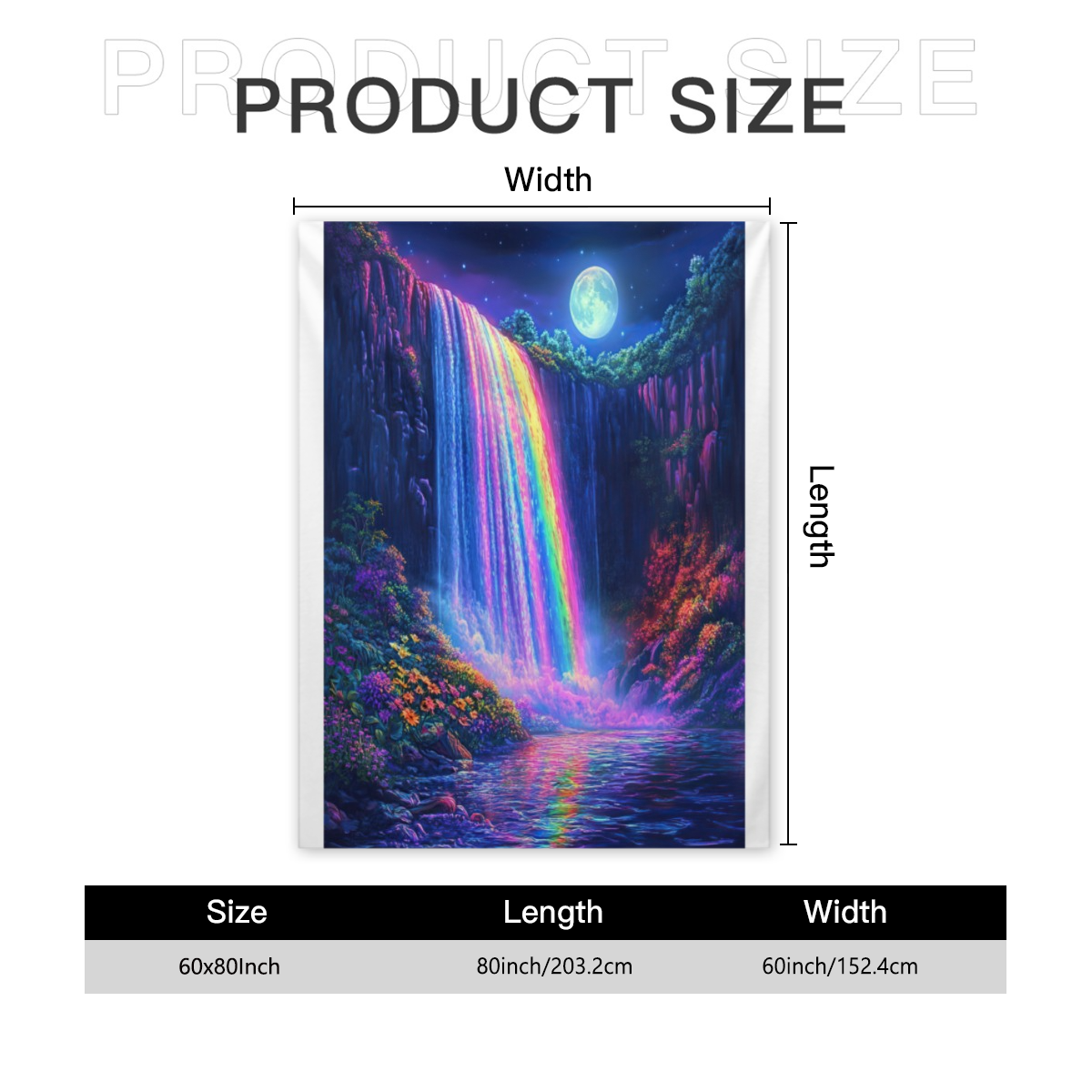 Colorful Stream Waterfall & Moonlit Forest Flannel Throw Blanket - Ultra-Soft 280GSM All-Season Polyester, Contemporary Design for Couch, Bed, Camping, Office - Cozy Home Decor Gift