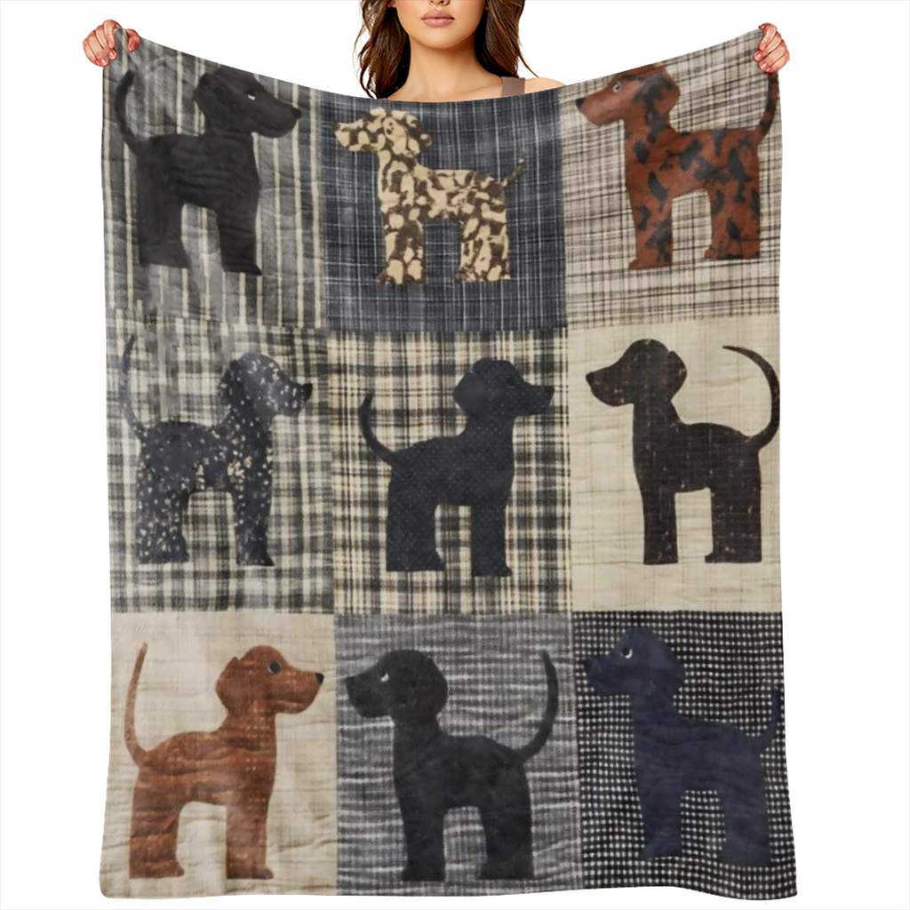 1 vintage dog print flannel blanket, a comfortable soft blanket for all seasons, suitable for sofas, beds, offices, camping, travel - hand- knitted polyester, digital print, 250- 300gm2