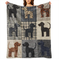 1 vintage dog print flannel blanket, a comfortable soft blanket for all seasons, suitable for sofas, beds, offices, camping, travel - hand- knitted polyester, digital print, 250- 300gm2