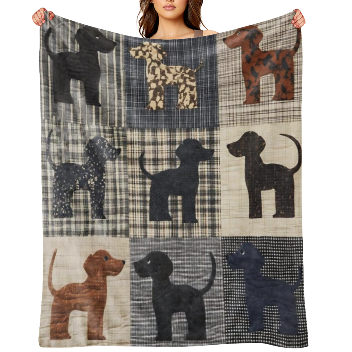 1 vintage dog print flannel blanket, a comfortable soft blanket for all seasons, suitable for sofas, beds, offices, camping, travel - hand- knitted polyester, digital print, 250- 300gm2