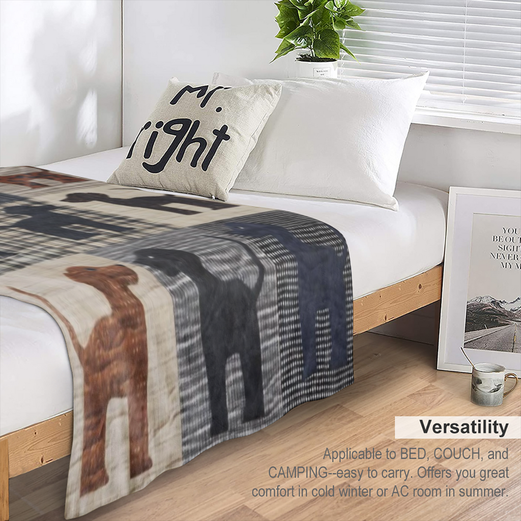 1 vintage dog print flannel blanket, a comfortable soft blanket for all seasons, suitable for sofas, beds, offices, camping, travel - hand- knitted polyester, digital print, 250- 300gm2