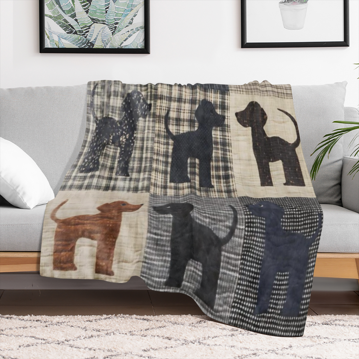 1 vintage dog print flannel blanket, a comfortable soft blanket for all seasons, suitable for sofas, beds, offices, camping, travel - hand- knitted polyester, digital print, 250- 300gm2