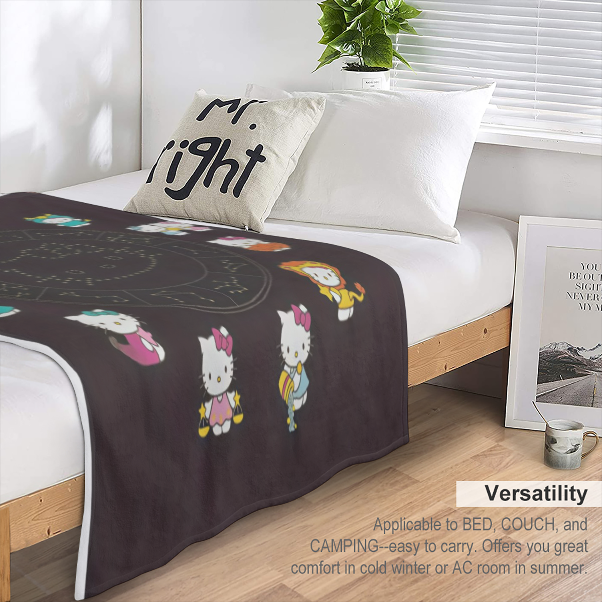 1pc Sanrio Hello Kitty Constellation Flannel Blanket Soft, Cozy, All- Season Throw with Zodiac Signs & Playing Card Design, Perfect for Family Room or Gift for Fans and Friends, Hello Kitty Blanket