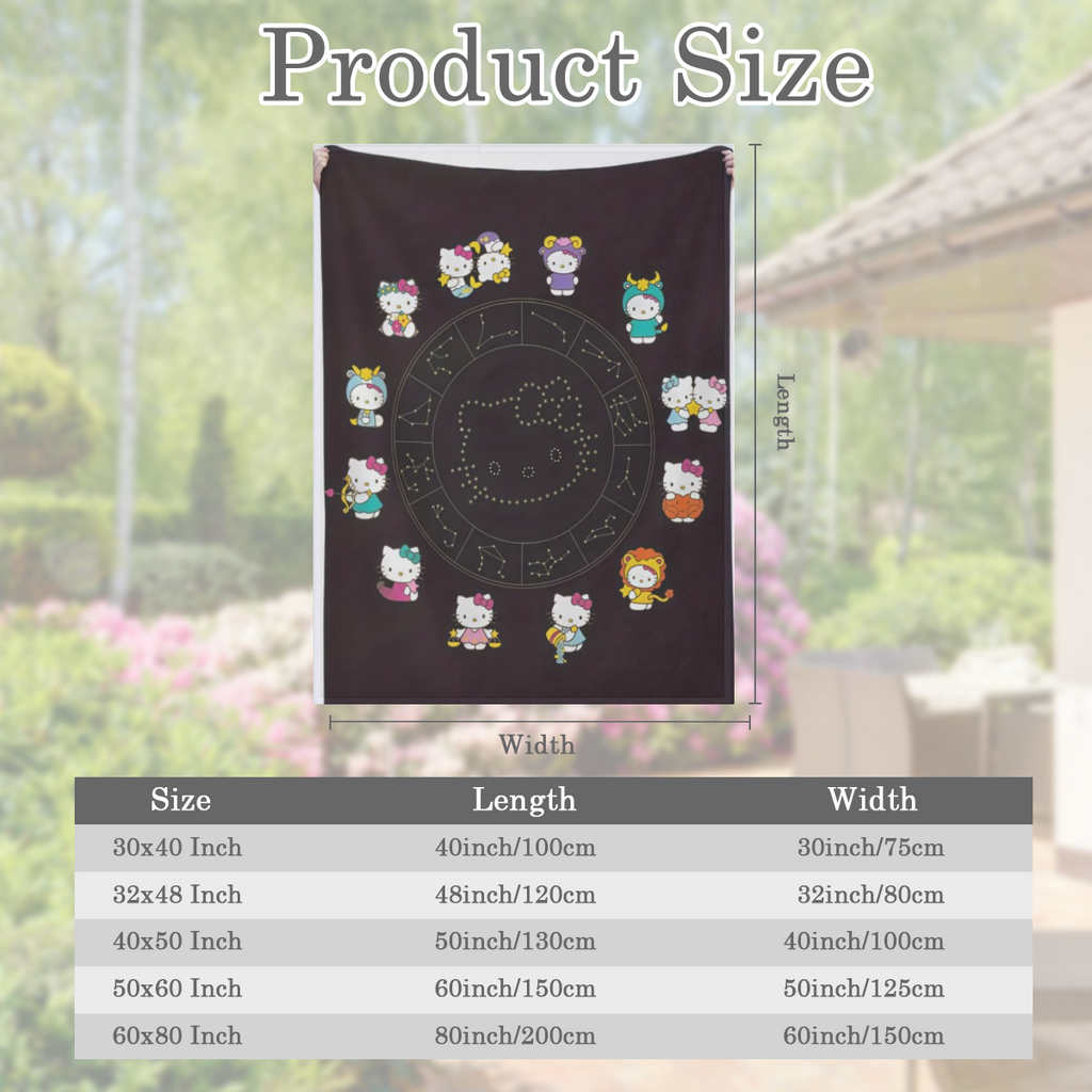 1pc Sanrio Hello Kitty Constellation Flannel Blanket Soft, Cozy, All- Season Throw with Zodiac Signs & Playing Card Design, Perfect for Family Room or Gift for Fans and Friends, Hello Kitty Blanket