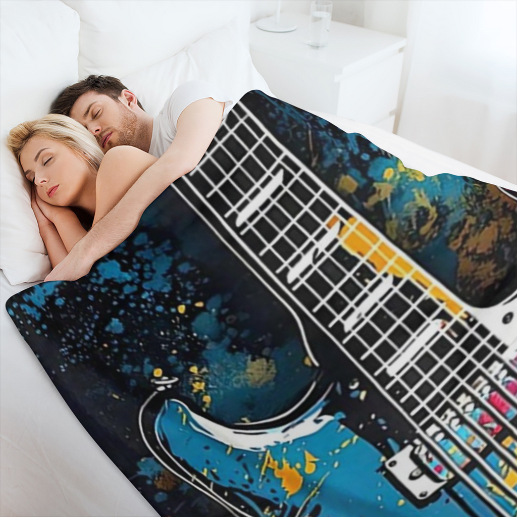 1pc Polyester Guitar Print blanket - vintage graffiti style, perfect for sofas, beds, offices and travel - comfortable and warm all season throw - perfect for pets, home decor, holiday gifts - Large s