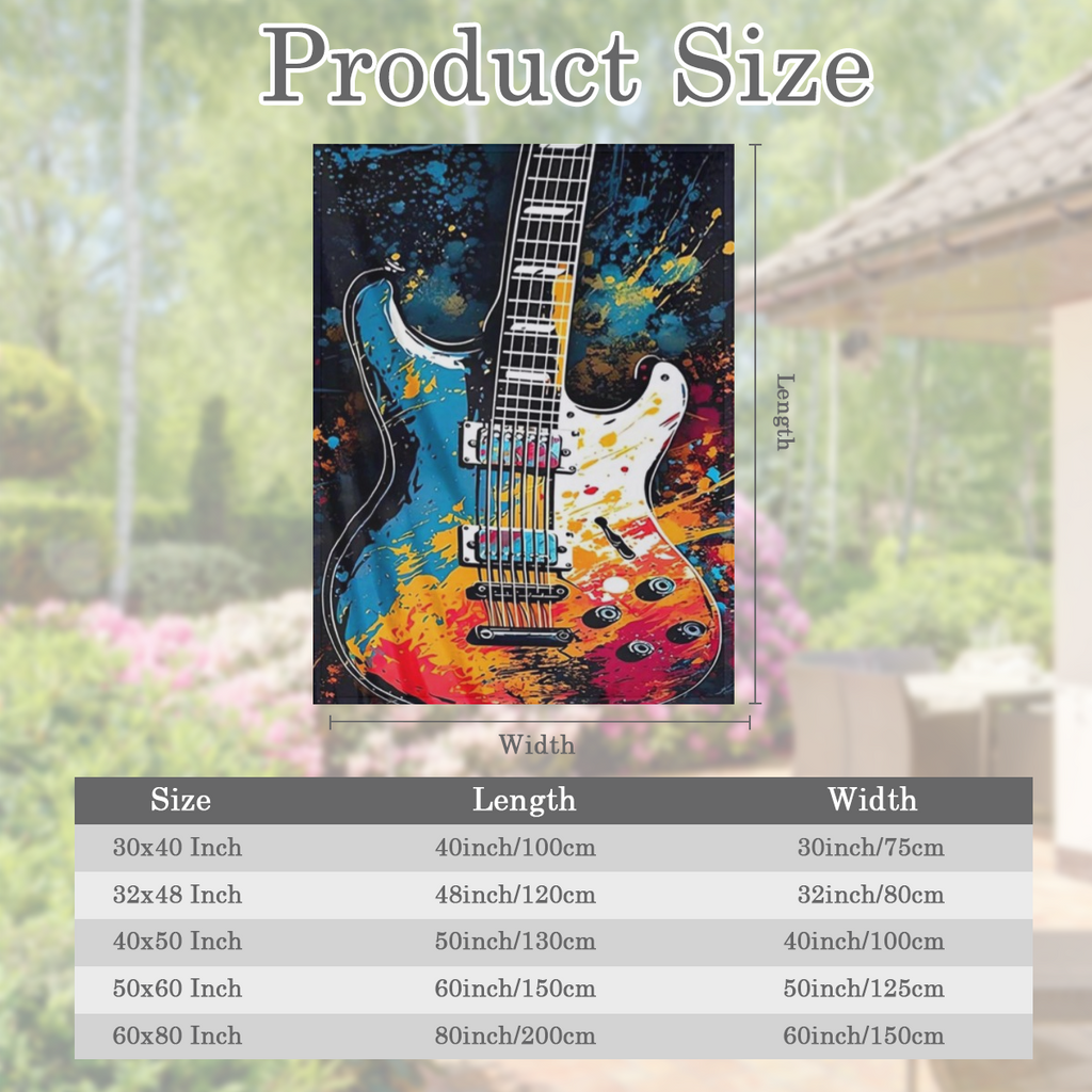 1pc Polyester Guitar Print blanket - vintage graffiti style, perfect for sofas, beds, offices and travel - comfortable and warm all season throw - perfect for pets, home decor, holiday gifts - Large s