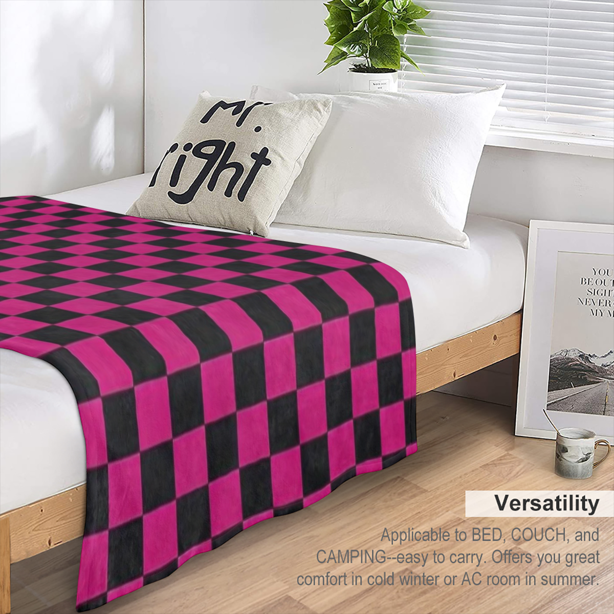 Contemporary Plaid Checkered Flannel Throw Blanket - Hypoallergenic, Tear Resistant, All-Season Knitted Polyester Throw for Multipurpose Use - Digital Print, Space Themed, Ideal for Nap, Couch, Travel