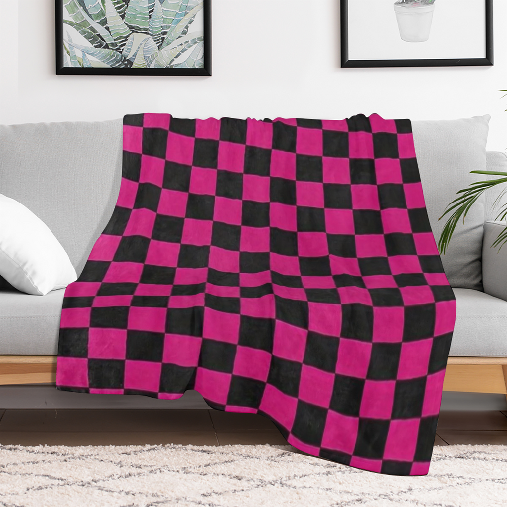 Contemporary Plaid Checkered Flannel Throw Blanket - Hypoallergenic, Tear Resistant, All-Season Knitted Polyester Throw for Multipurpose Use - Digital Print, Space Themed, Ideal for Nap, Couch, Travel