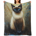 1pc Siamese Cat Print Fleece Throw Blanket, Mixed Colors, Knitted Polyester, Digital Print, All- Season, Anti- Tear, Versatile for Home, Beach, Camp, Sofa, Pet, Office, Living Room Decor, Gift for Afr