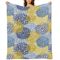 Blue Yellow Navy Chrysanthemum Flowers Fleece Throw Blanket Ultra Soft Cozy Decorative Flannel Blanket All Season for Home Bed Couch Chair Travel 50x40in, 280GSM CozyFlannel MultiSizes, 4 Sizes Availa