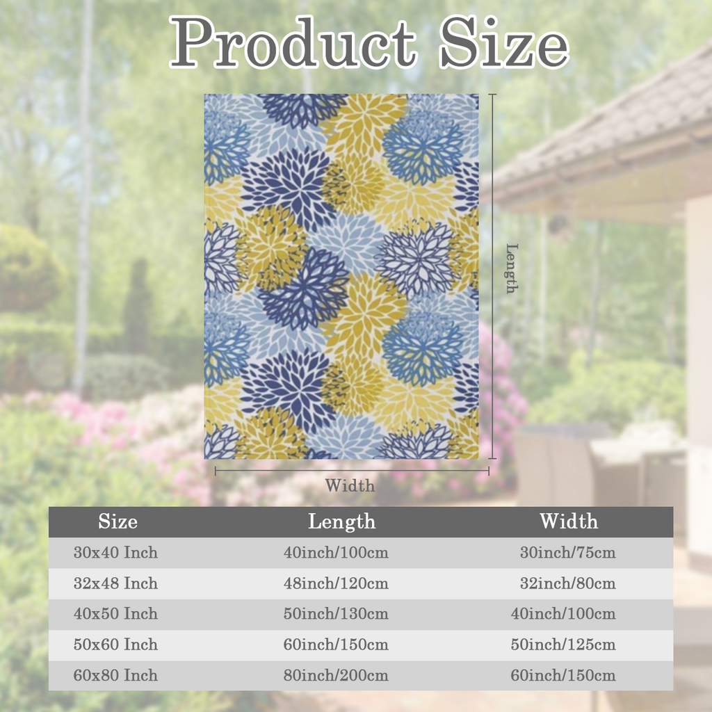 Blue Yellow Navy Chrysanthemum Flowers Fleece Throw Blanket Ultra Soft Cozy Decorative Flannel Blanket All Season for Home Bed Couch Chair Travel 50x40in, 280GSM CozyFlannel MultiSizes, 4 Sizes Availa