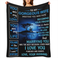 [Romantic Flannel] Flannel Blanket | 1pc | Romantic, Soft Blue & Black Design | Cozy All-Season Throw | for Wife, Birthday, Wedding, Christmas | with "I Love You" Heartfelt Message, Moonlit Tree Silho