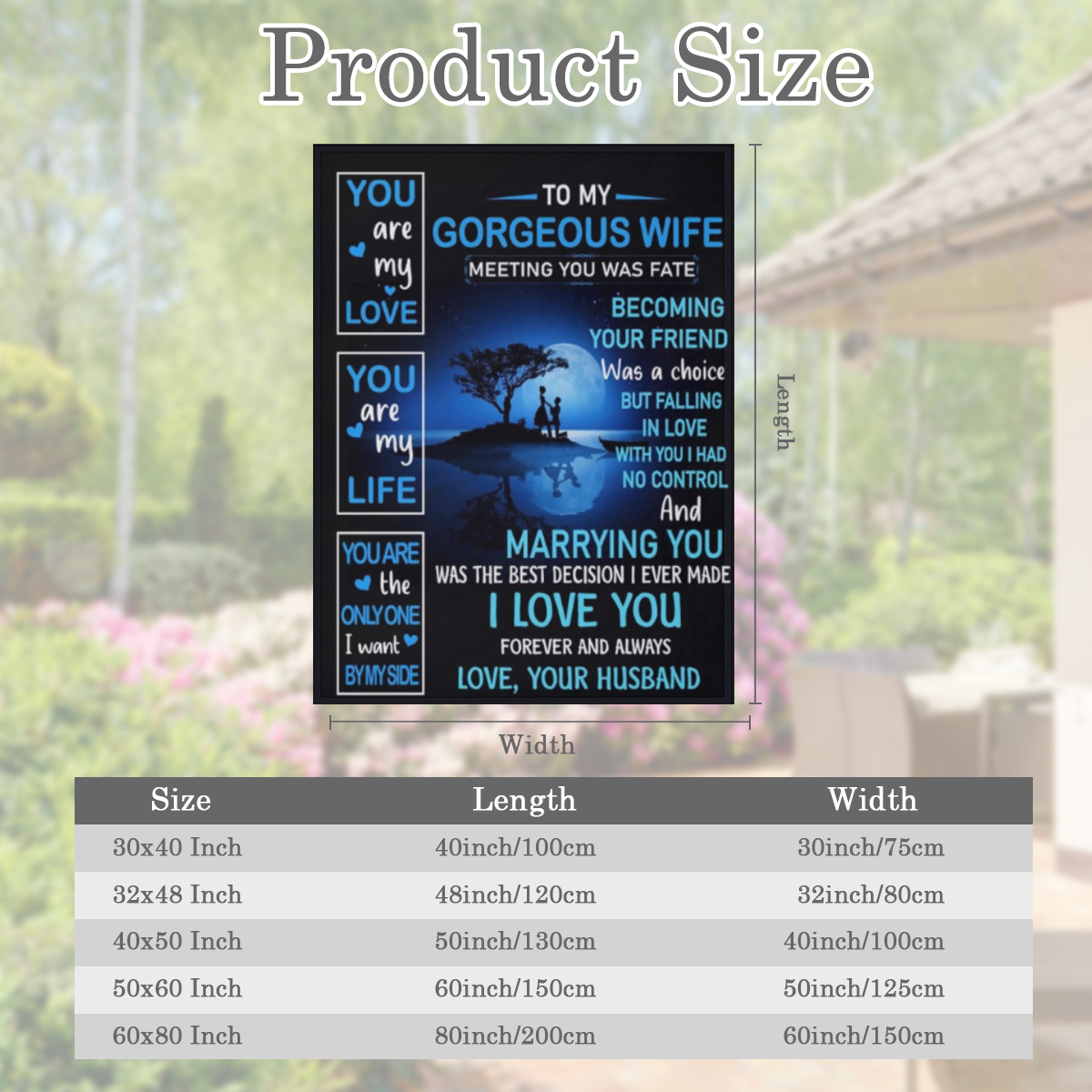 [Romantic Flannel] Flannel Blanket | 1pc | Romantic, Soft Blue & Black Design | Cozy All-Season Throw | for Wife, Birthday, Wedding, Christmas | with "I Love You" Heartfelt Message, Moonlit Tree Silho