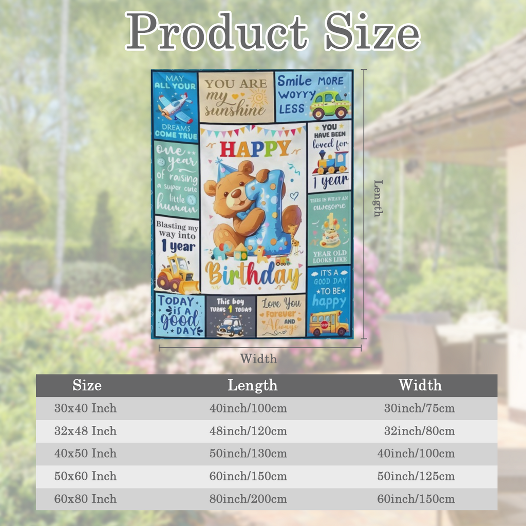 1st Birthday Teddy Bear Blanket for Boys, 50x40 Plush Flannel, Playful Design, Perfect for Milestone Celebrations & Cozy Nights