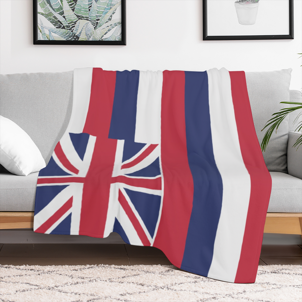 1pc Hawaiian Flag Printed Adult Blanket Four Seasons Flannel Fleece Blanket Soft Warm Plush Blanket Sofa Bed Camping Travel Theater Ideal Flag Gift and Holiday Gift