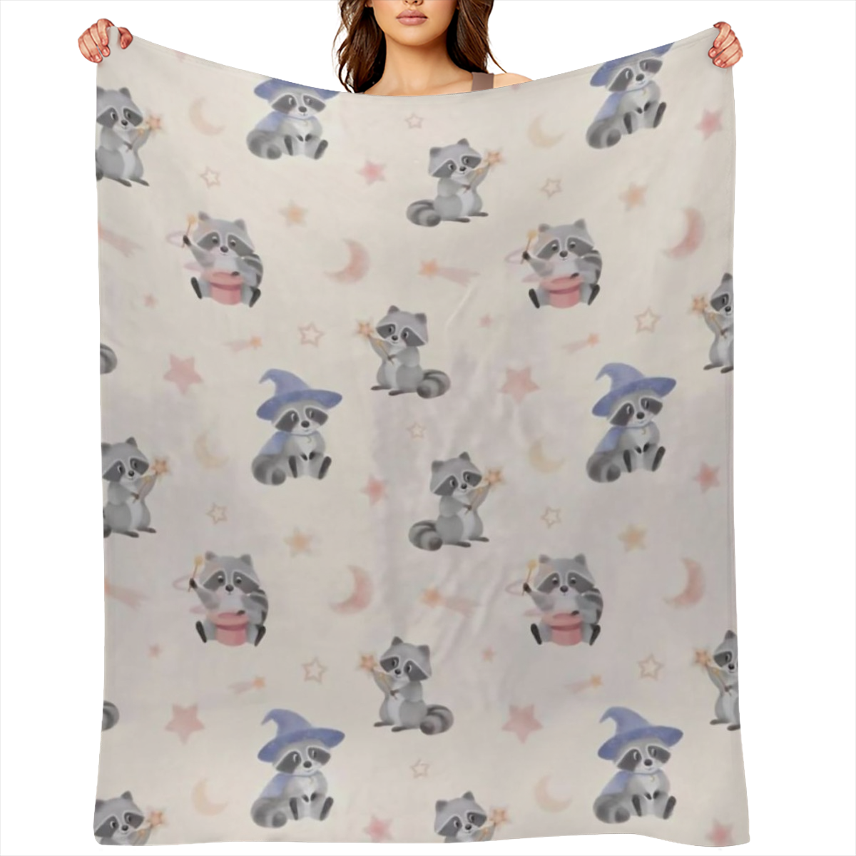Cute Raccoon and Moon Star Throw Blanket Thin Lightweight Blanket for Couch Sofa Travel