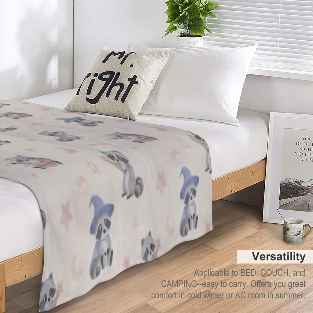 Cute Raccoon and Moon Star Throw Blanket Thin Lightweight Blanket for Couch Sofa Travel