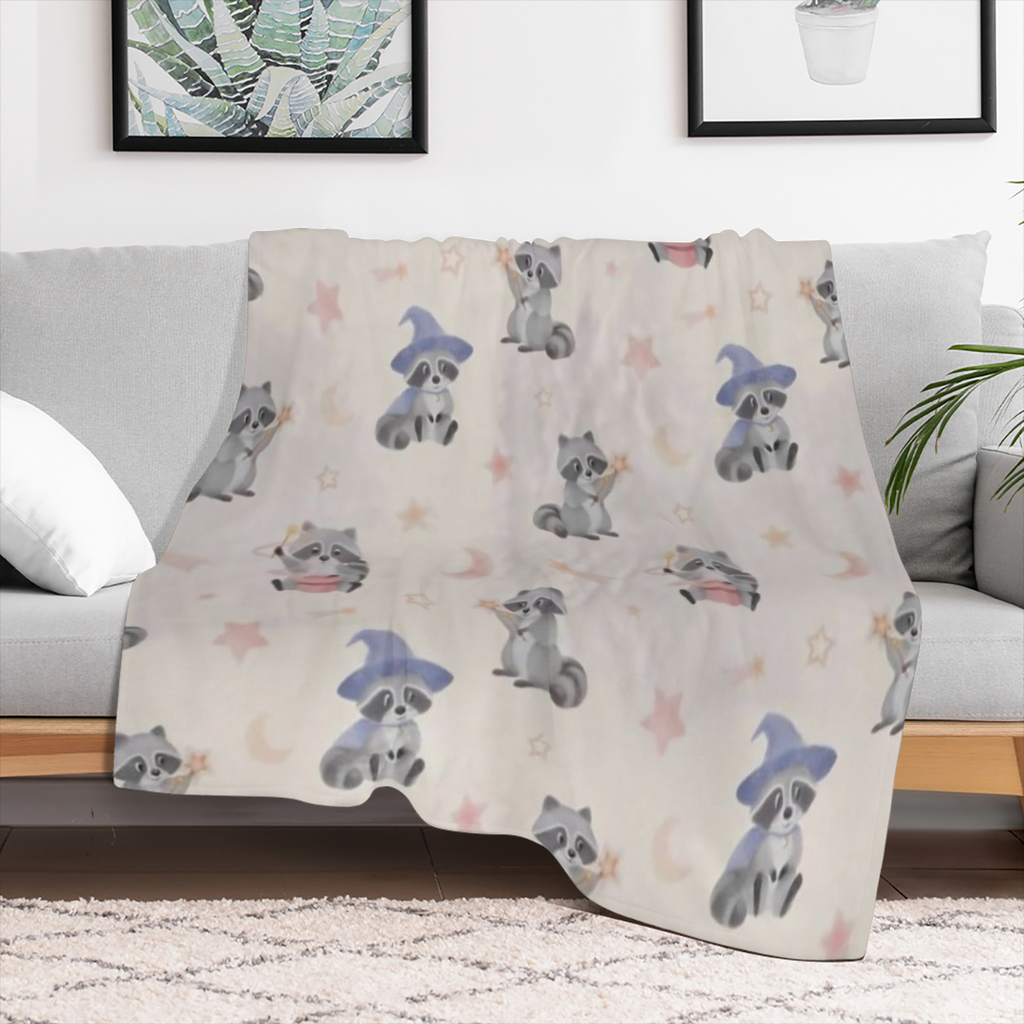 Cute Raccoon and Moon Star Throw Blanket Thin Lightweight Blanket for Couch Sofa Travel