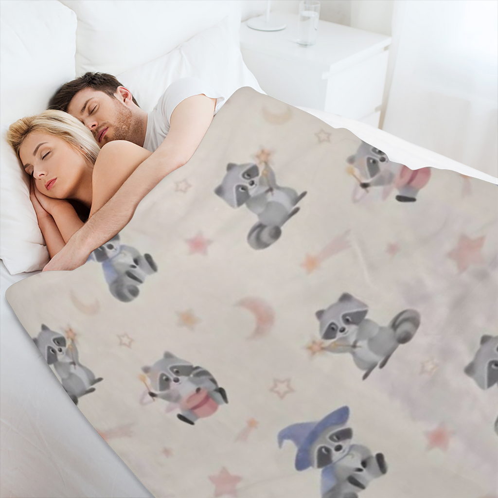 Cute Raccoon and Moon Star Throw Blanket Thin Lightweight Blanket for Couch Sofa Travel