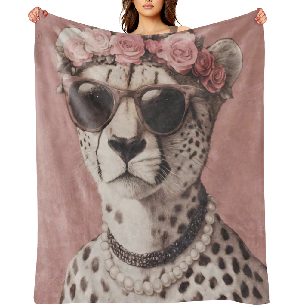 1pc Retro Floral Leopard Print Flannel Blanket - Soft, Cozy, and Lightweight for Sofa, Bed, Car, or Travel - All- Season Versatility, Mixed Colors, Perfect Gift for Home or Office Decor, Leopard Decor